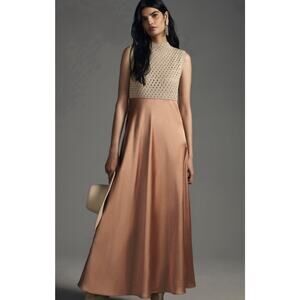 Mare Mare Anthropologie Mock-Neck Sleeveless Dress XS $190 Bronze Crochet